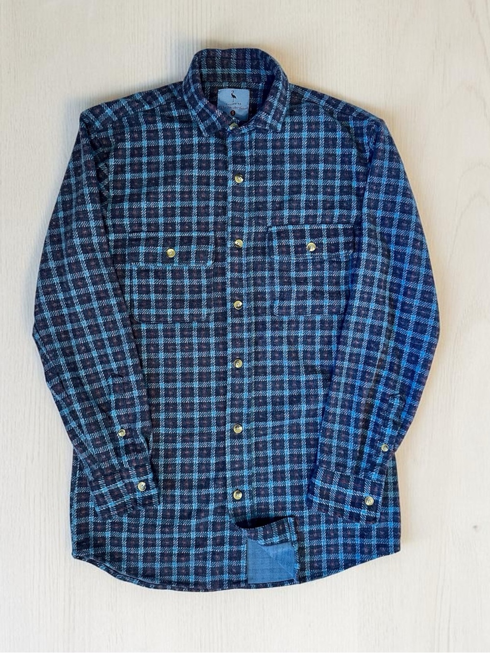 Tailorbyrd Navy and Light Blue Plaid Button-Down Shirt Men Size S